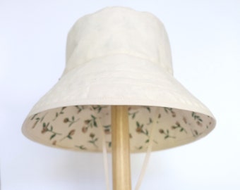 Woman Summer Hat Wide Brim Reversible Hat Cotton Summer Sun Hat - Marigold