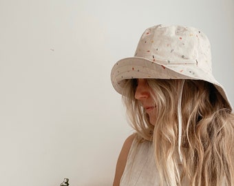 Woman Wide Brim Cotton Sun Hat Holiday Summer Sun Hat - Confetti Coffee