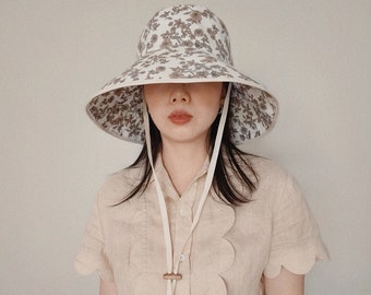 Woman Floral Linen Cotton Summer Sun Hat Holiday Wide Brim Sun Hat - Chasing Sun