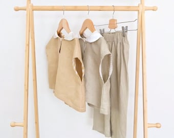 Unisex Kids Toddler Baby Linen Set Kids Linen Pant Linen Collared Top Matching Set for Kids Summer Linen Outfit