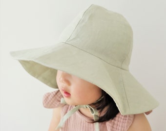Pure Linen Kids Hat Summer Sun Hat Sage Linen Hat Wide Brim Linen Sun Hat Kids Linen Hat Unisex Linen Kids Hat