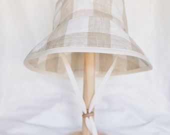 Linen Beach Hat Summer Gingham Linen Bucket Hat - Early Summer