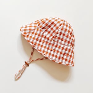 Linen Gingham Sun Hat: Handmade Kids Summer Hat, Red Checkered