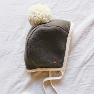 Hand Embroidery Bonnet Wool Pom Pom Bonnet Baby Wool Bonnet Unisex Wool Bonnet Winter baby Bonnet