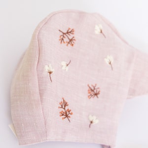 Hand Embroidery Floral Pink Baby Bonnet Linen Baby Bonnet Pink Linen Baby Bonnet Girls Bonnet Sunbonnet Linen Sunbonnet image 6