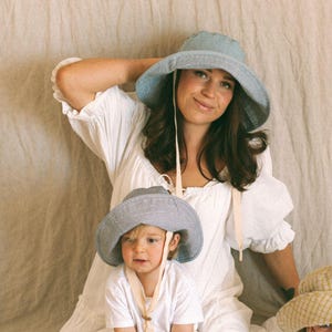Matching Denim Sun Hat Set: Mum & Baby Wide Brim Hats, Handmade