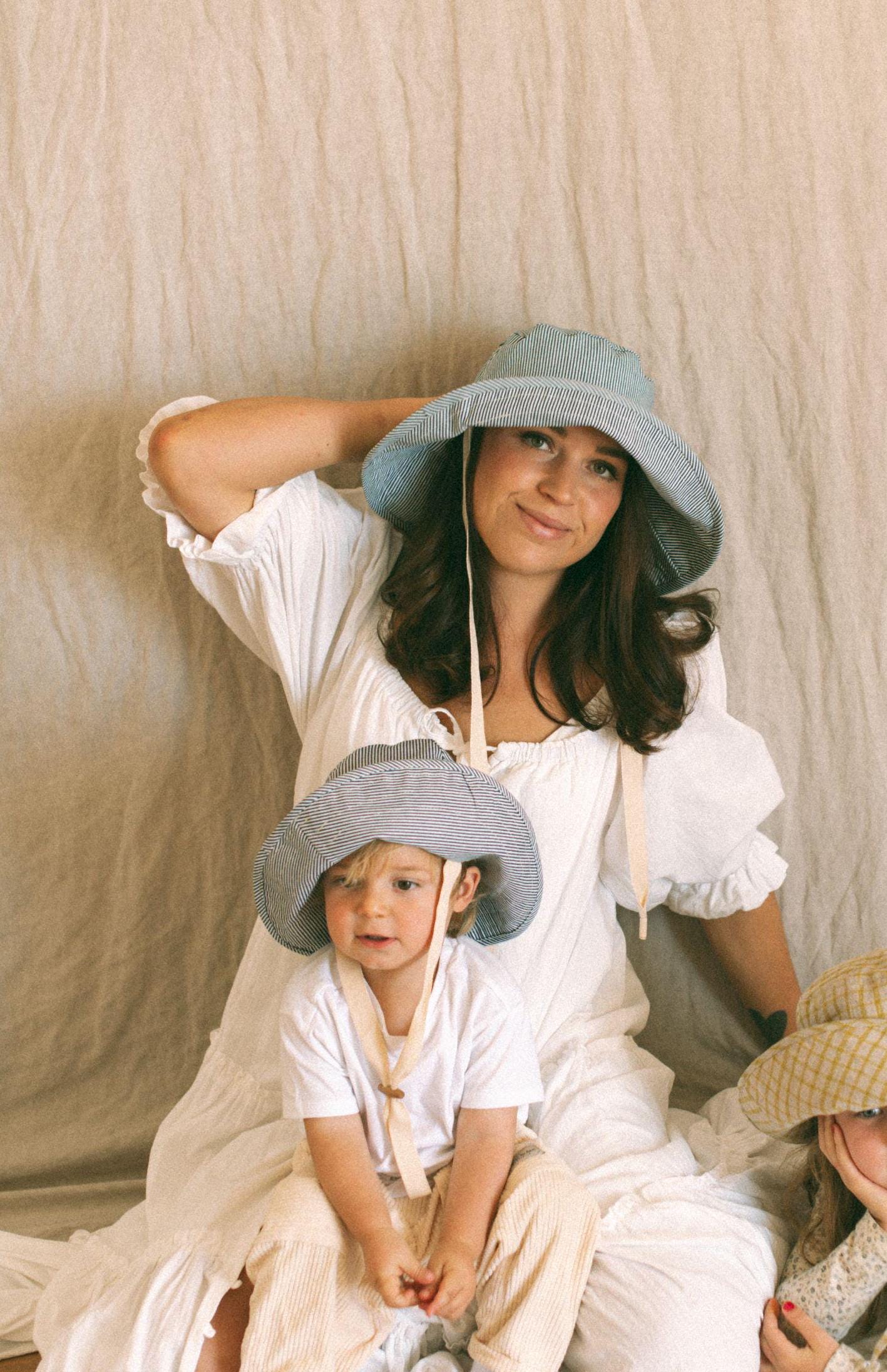 Matching Denim Wide Brim Sun Hat Set, Mum and Mini Hats, Denim Sun Hats Matchy Matchy Hats, Denim Hats