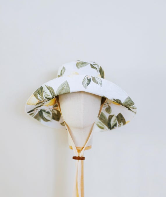 Lemon Print Wide Brim Sun Hat: Cotton Drill Beach Vacation  display picture 1