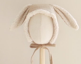 Bunny Ear Bonnets, Fluffy Wool Bunny Baby Bonnet, Winter Wool Bonnet, Baby Winter Bonnet