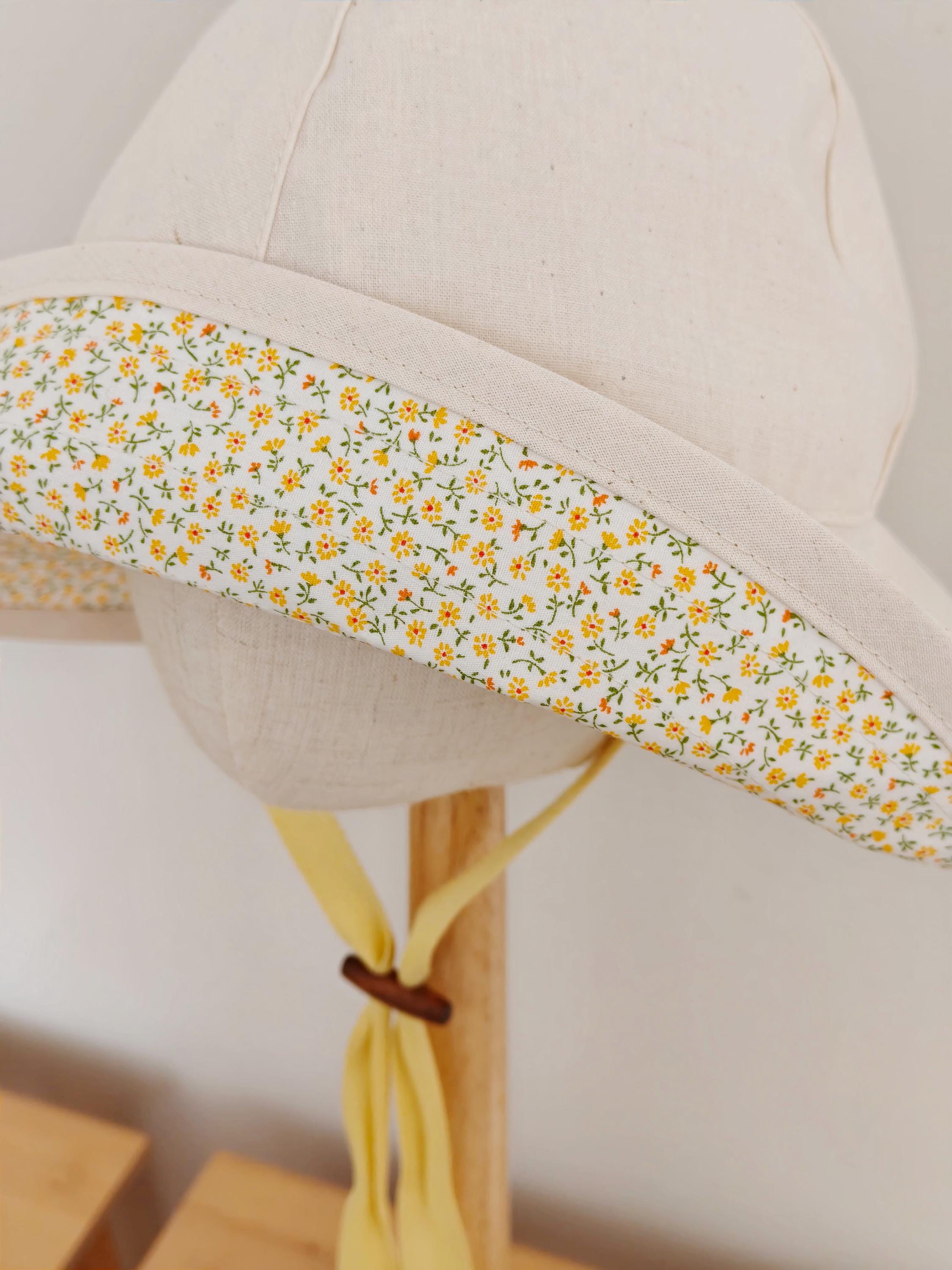 Floral Yellow Kids Bucket Hat Kids Cotton Floppy Hats | Yellow Flower 50+ UPF | Jan & Jul main image 2