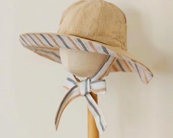 Kids Italian Linen Sun Hat: Wide Brim Beach, Reversible Baby Hat