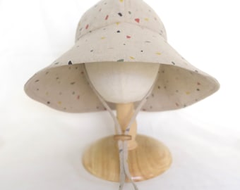 Kids Linen Beige Unisex Wide Brim Sun Hat Cotton Summer Sun Hat - Coffee Confetti