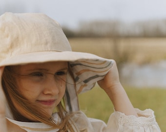 Wide Brim hat Linen hat, Sun hat Yellow Linen kids hat, Summer hat Holiday hat, Kids Linen Hats