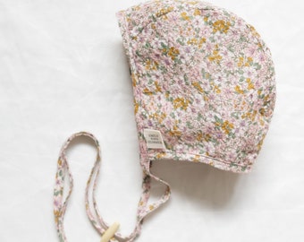 One of Kind! Luxury Japanese Salt Shrinkage Cotton Baby Bonnet Cotton Floral Baby Bonnet - Pink Garden