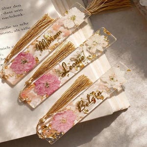 Marcapáginas personalizado con nombre | Marcapáginas de resina epoxi con flores secas naturales | Regalo para lectores