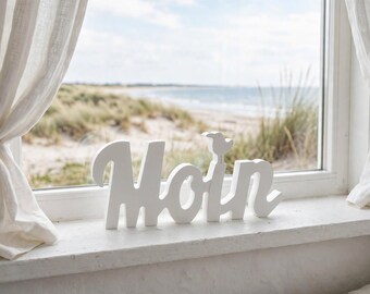 Nautical decoration "Moin" with seagull lettering, North Sea coastal decoration for hallway, shelf and windowsill - gift idea, nautical home decor from Raysin