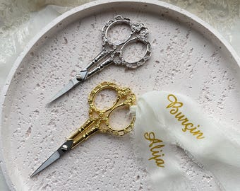 Personalized gold scissors for henna evening, silver engagement scissors, wedding ring band, damat