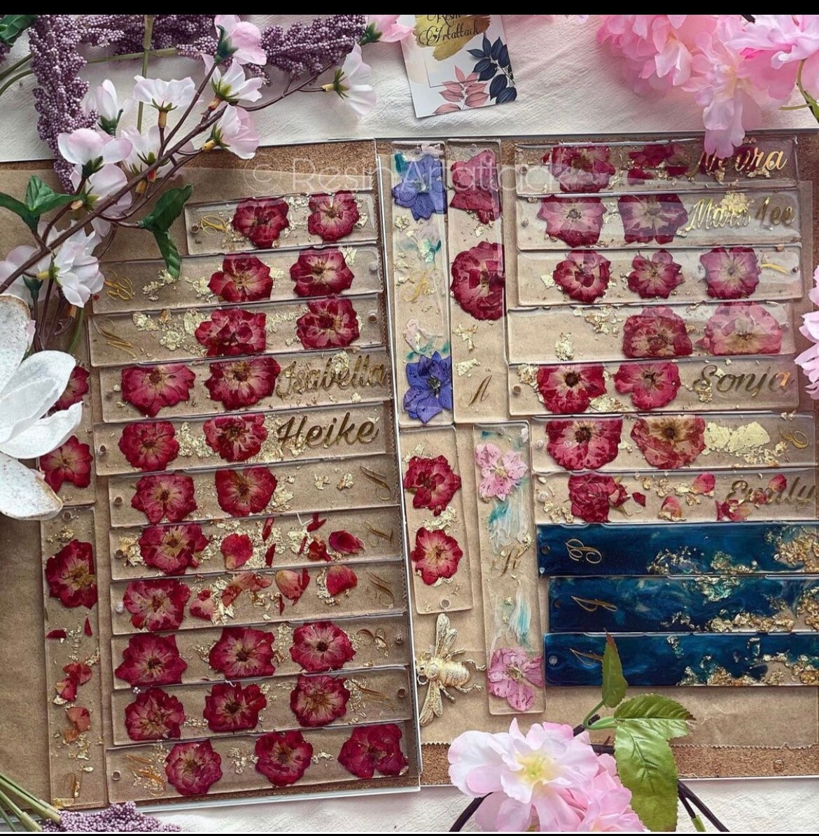 Resin Lesezeichen Bookmark mit echten Blüten