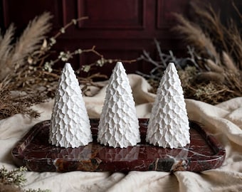 Christmas Tree Decoration Set | White Christmas Trees | Hand-Poured Ceramic Look | Modern Christmas Decorations