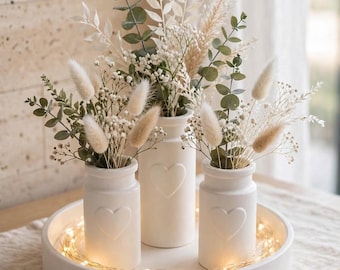 Decorative bowl with vases, heart motif, Nordic Scandi style, Raysin, white, simple, elegant, living room decor, gift set