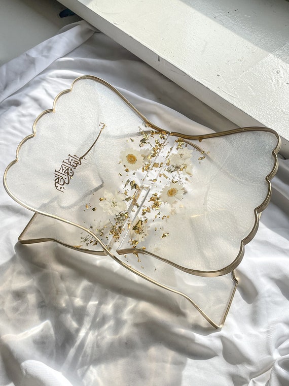 Quran Halter Islam Buchhalter personalisiert Koran ständer Rahle Verlobung Hochzeit resin gepresste Blumen schleierkraut ayatul kursi