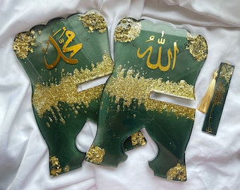 Resin art islam Quran holder stand 30* 19 cm resin book holder frame Quran ayatul kursi book holder gift