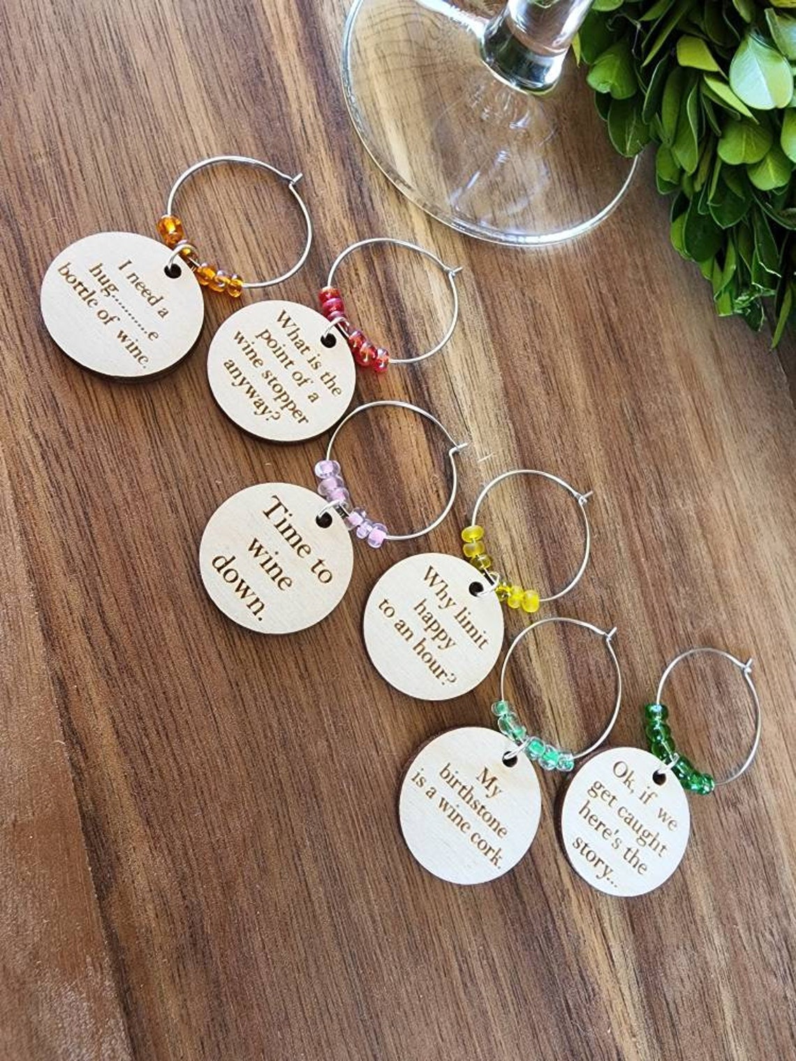 Funny Wine Glass Charms Set of 6 Laser Engraved Wood and Etsy