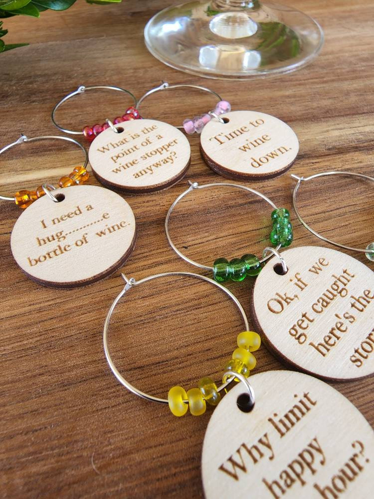 Funny Wine Glass Charms Set of 6 Laser Engraved Wood and Etsy