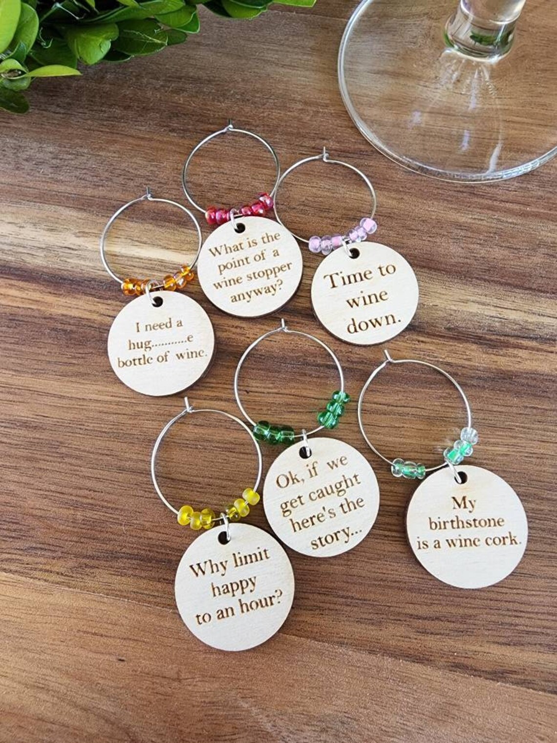 Funny Wine Glass Charms Set of 6 Laser Engraved Wood and Etsy