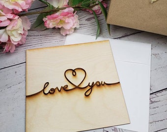 Wood Anniversary Card, Love You, 5th Anniversary Keepsake Cards, Valentine&#39;s Day, Greeting Cards