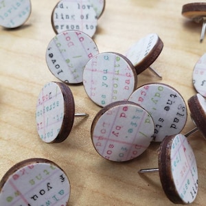 Handmade Decorative Thumbtacks: Baltic Birch Wood Push Pins (Set of 16)