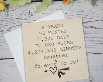 Wood Anniversary Card, 8 Year Wedding Anniversary Keepsake Cards, Valentine&#39;s Day, Greeting Cards