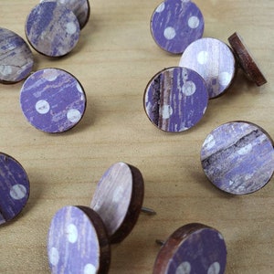 Purple Polka Dot Thumbtacks: Handmade Decorative Push Pins, Set of 16