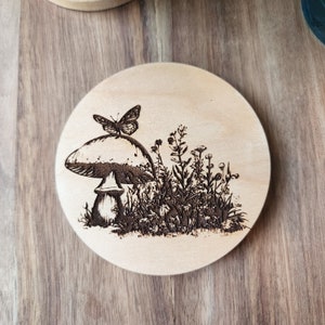 Mushroom Wildflower Wood Coaster Set: Rustic Nature Decor