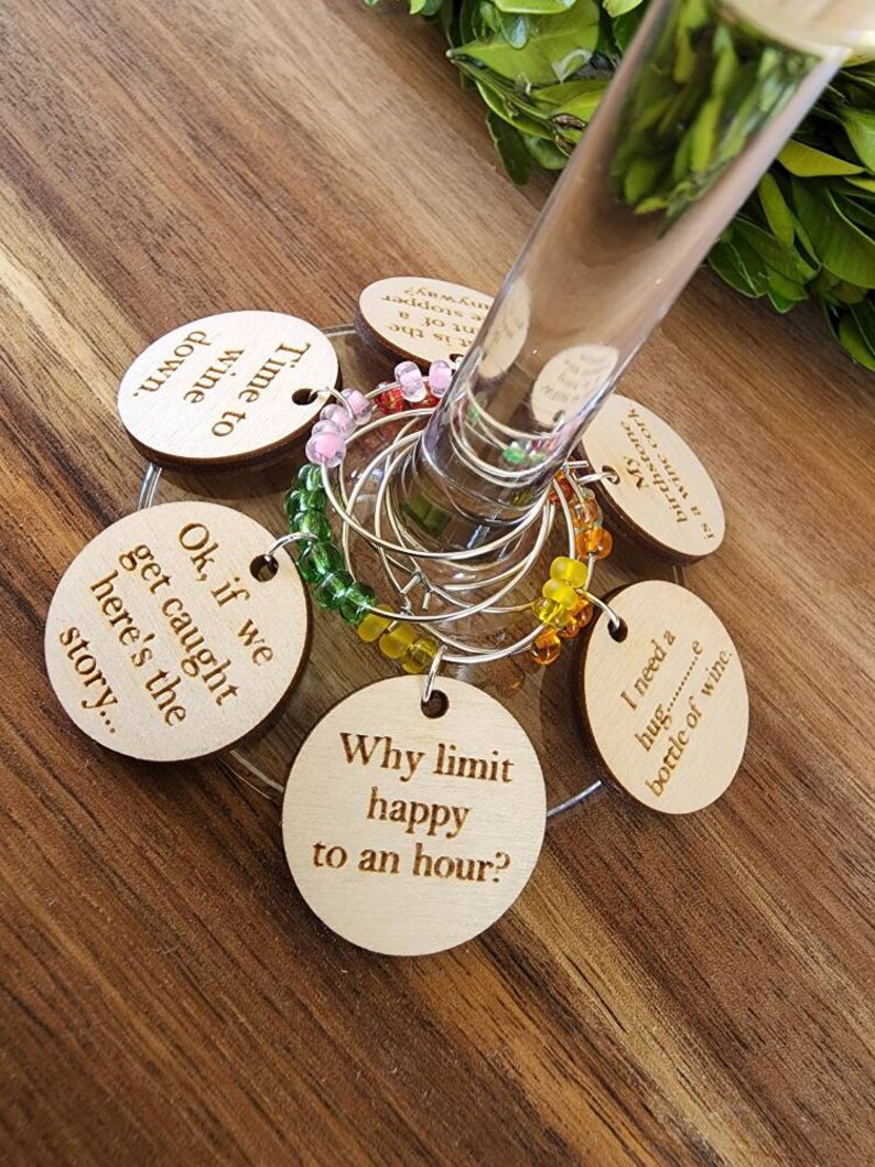 Funny Wine Glass Charms Set of 6 Laser Engraved Wood and Etsy