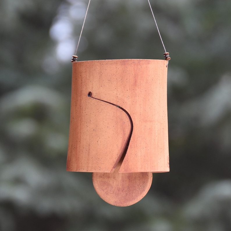 Deep Sounding Wind Chime Ceramic Art Wind Chime Modern Wind Chime Clay Bell Rustic Tan