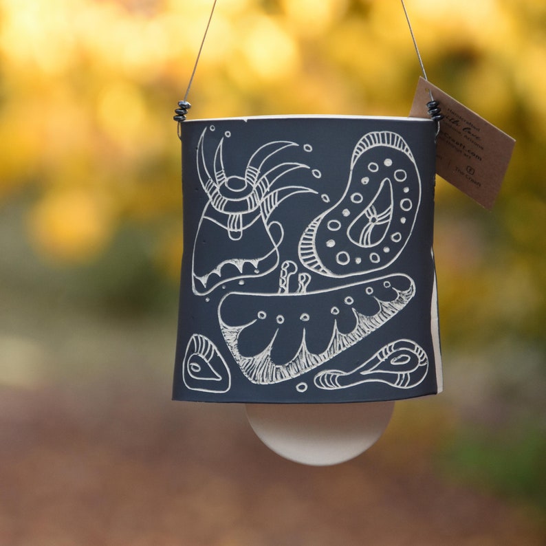 By The Sea Sgraffito Wind Chime Bell Handmade Ceramic Garden Art Handcrafted Unique Gift image 2