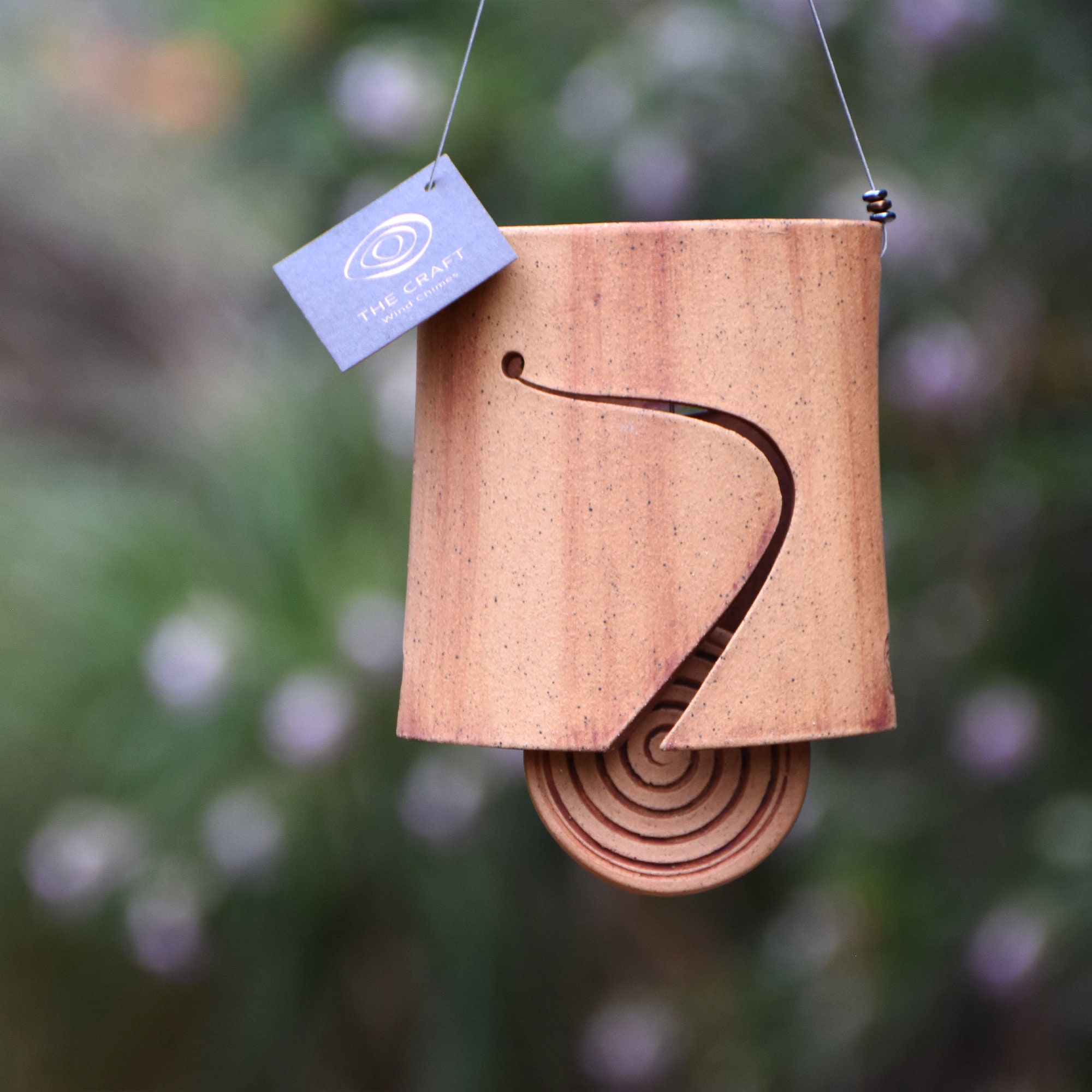 Unique Speckled Ceramic Wind Chime with Spiral Clapper for Garden and Patio Decor