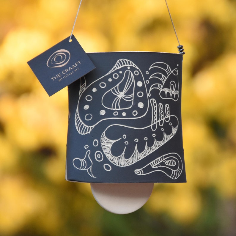 By The Sea Sgraffito Wind Chime Bell Handmade Ceramic Garden Art Handcrafted Unique Gift image 1