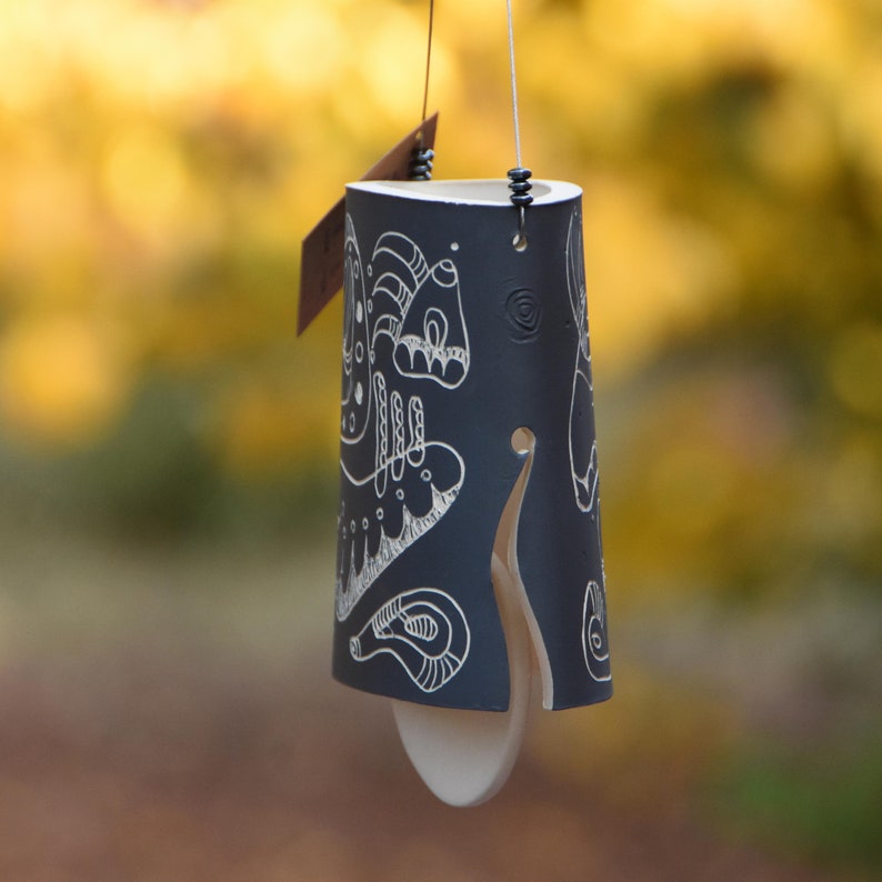 By The Sea Sgraffito Wind Chime Bell Handmade Ceramic Garden Art Handcrafted Unique Gift image 3