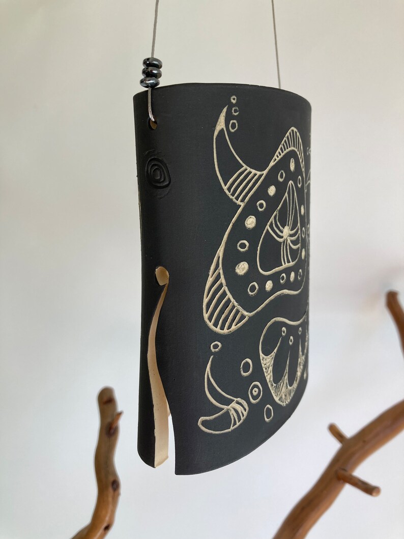 By The Sea Sgraffito Wind Chime Bell Handmade Ceramic Garden Art Handcrafted Unique Gift image 4