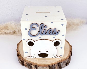 Money box - polar bear - personalizable/ money box boy/ money box with name/ money box cubes/ money box polar bear/ baby gift with name/ gift