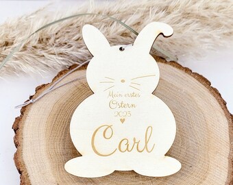 Personalisierter Holzanhänger Osterhase mit Name | "Mein erstes Ostern 2027" Gravur | Geschenkanhänger für Osternest & Baby-Deko