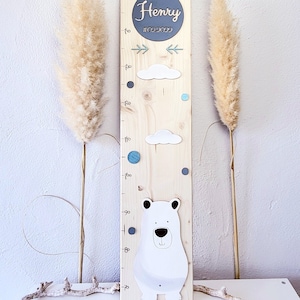 Personalisierte Messlatte Eisbär, Kindermesslatte Holz, Messleiste mit Name, Babygeschenke, Geburtsgeschenk, Messlatte