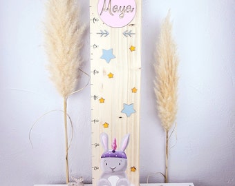 Kindermesslatte Häschen Holz | Deko Babyzimmer Name Datum | Geschenk Patenkind Geburt Taufgeschenk | Höhenmesser Indianer