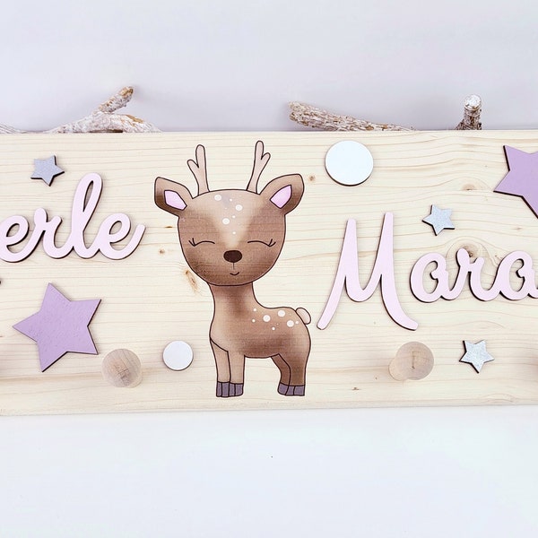 Sibling coat rack deer made of wood as a gift for baptism or birth
