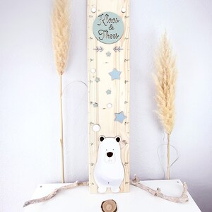 Kindermesslatte Holz Zwillinge personalisiert | Messlatte Kinderzimmer Eisbär Name | Geschenk Geburt Taufe Zwillinge | Wanddeko Holzdeko
