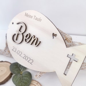 Taufgeschenk Holz Schild Fisch personalisiert Name | Geschenk zur Taufe Datum Taufspruch | Holzschild Erinnerung Deko | Patengeschenk