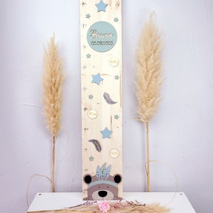 Messlatte Holz Kinderzimmer Boho Bär personalisiert | Kindermesslatte Name Geburtsdaten | Geschenk zur Geburt Taufe Junge Mädchen | Deko