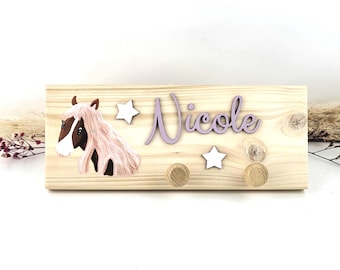 Kindergarderobe personalisiert, Garderobe Pferd, Kleiderhaken Kinder, Kindergarderobe Holz, Kinderzimmer Deko, Geschenk Einzug